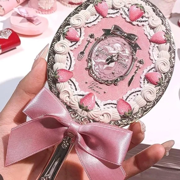 Flower Knows Strawberry Cupid Handheld Beauty Makeup Mirror in Pink - Picture 11 of 14